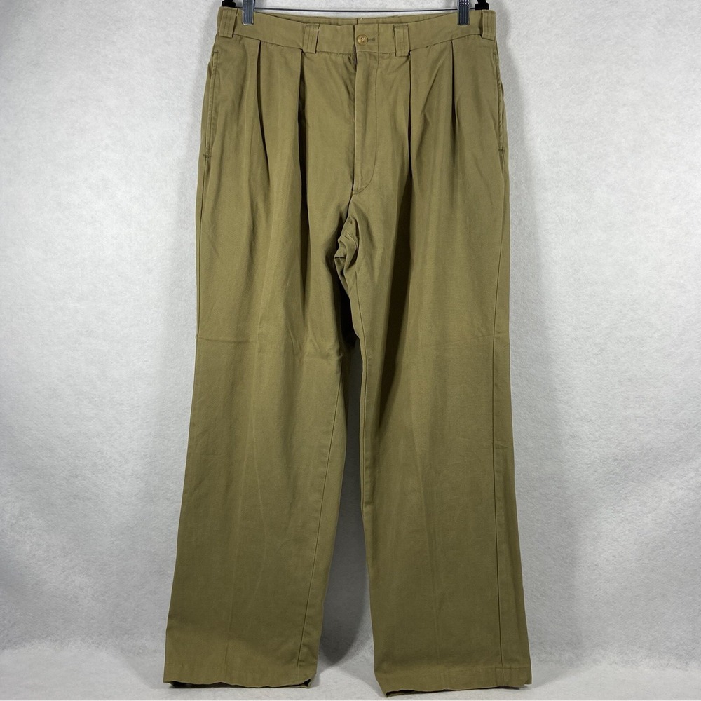 Bills Khakis Pants Mens 37x31 Green Pleated Front Standard Fit‎ Cotton
